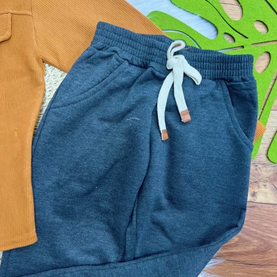 Conj. Camisa Cotele Canelada e Calça de Moletom - Ferrugem e Chumbo